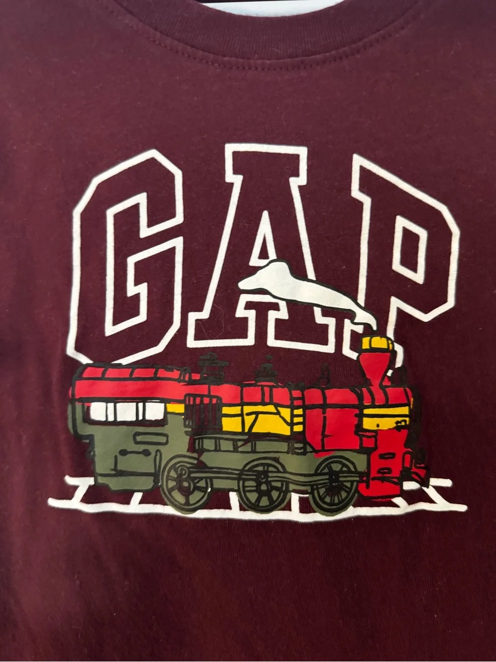 GAP Maroon Short-Sleeve Tee with Train Graphic
